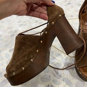 Brown Platform Lace up Heels